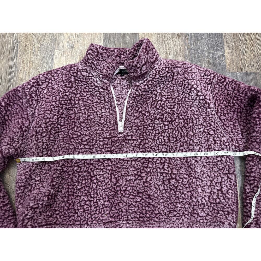 LA Hearts Sherpa Fleece Quarter Zip Pullover Plum Purple‎ Cropped Sweatshirt M - Picture 4 of 5